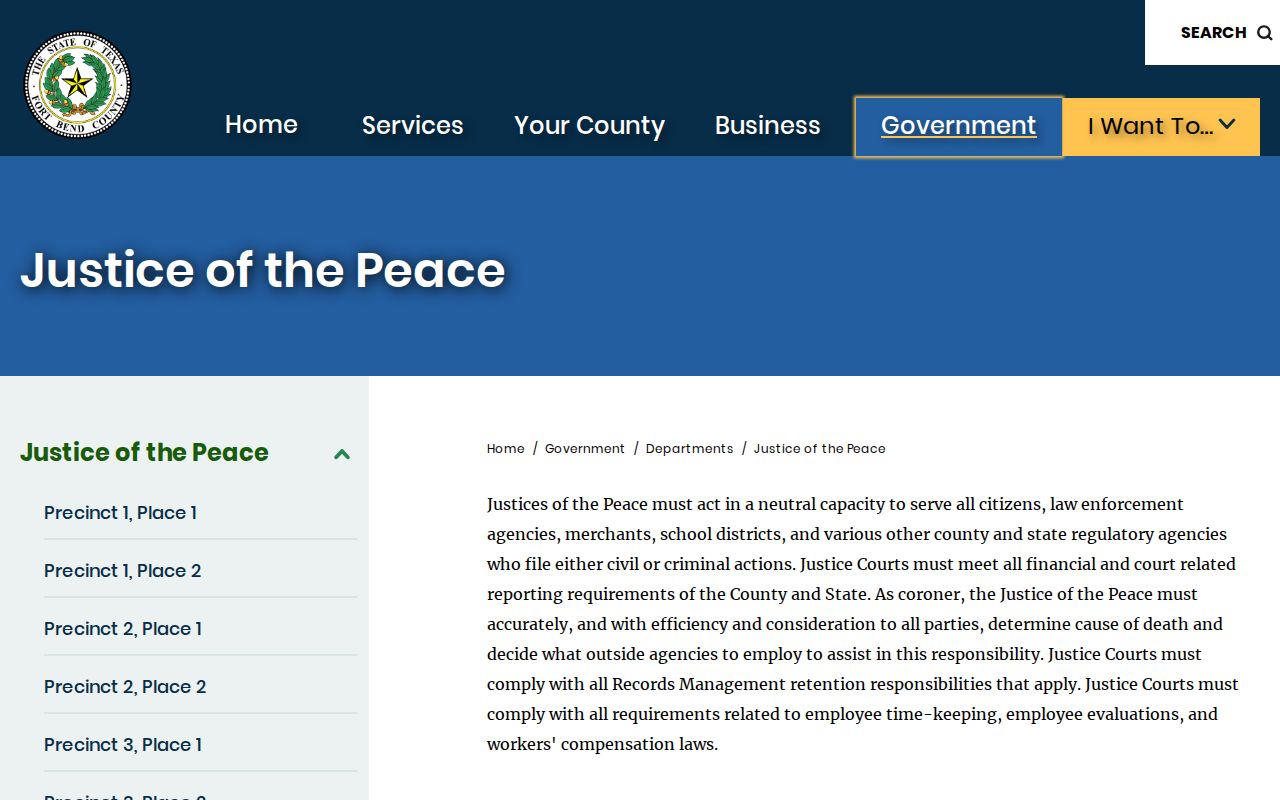 Fort Bend County Justice of the Peace warrant court directory
