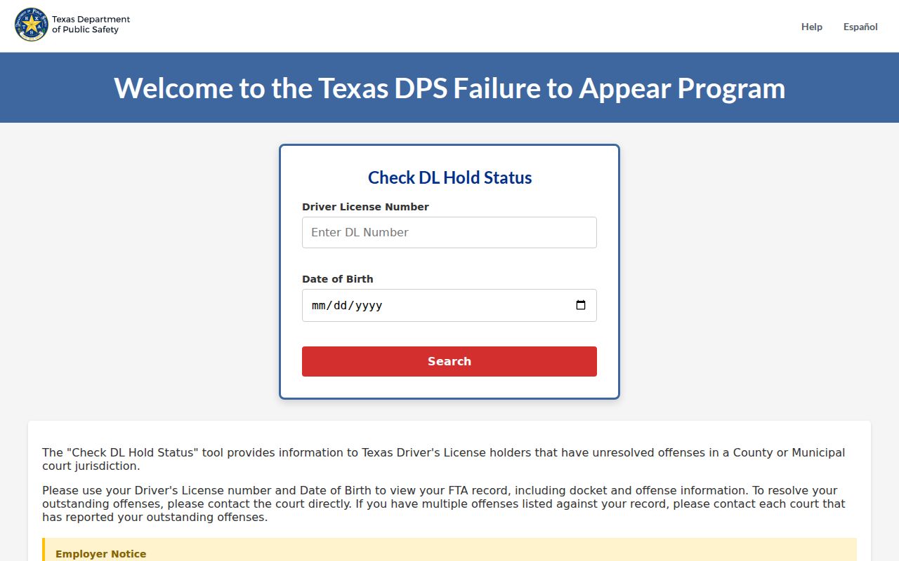 Fort Bend County traffic warrant Texas FTA status fields
