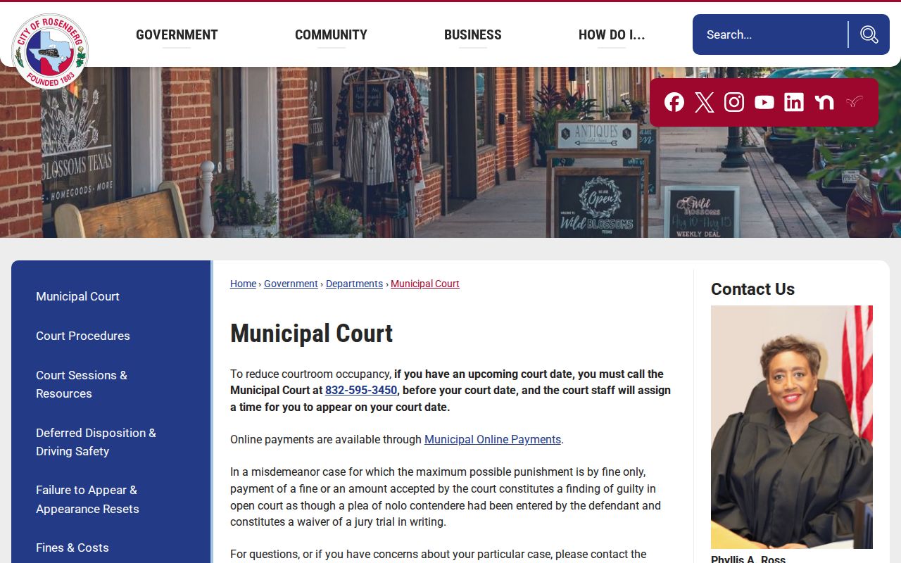 Rosenberg warrant court contact and Tuesday court information