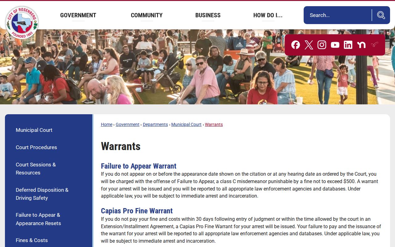 Rosenberg warrant FTA and capias pro fine rules