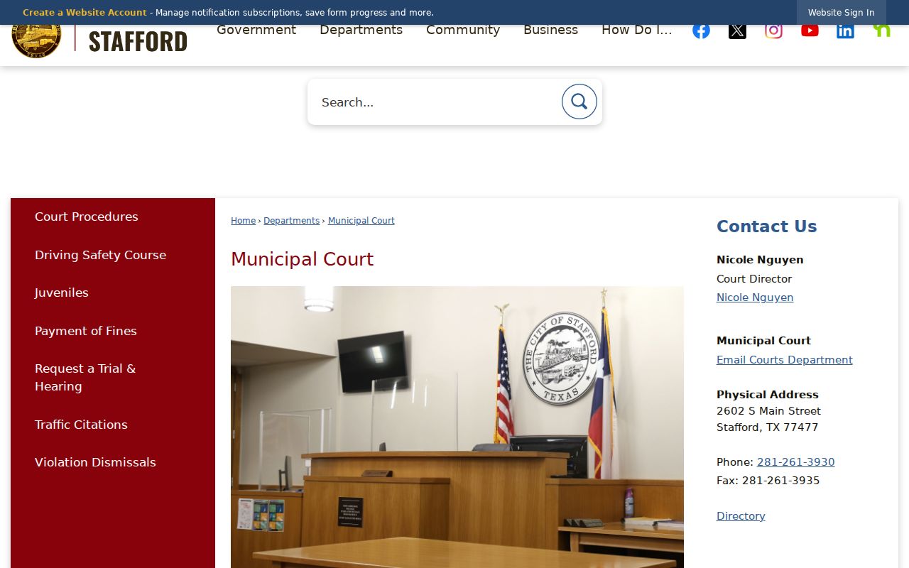 Stafford Municipal Court warrant authority and contact